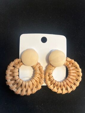 Natural Woven Hoop Drop Earrings - Boho